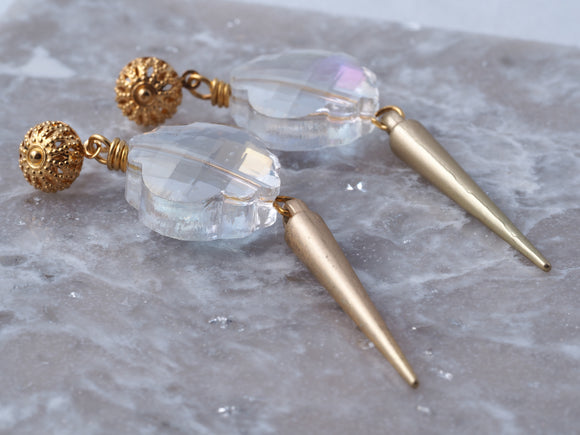 Crystal Earrings with Gold Spike Dangles