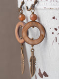 Tiger's Eye Shell Hoop Earrings With Feathers