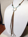 Mother of Pearl Brown Suede Fringe Necklace