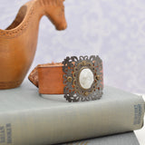 Leather Cuff Bracelet with White Druzy