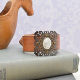 Leather Cuff Bracelet with White Druzy
