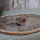 Sterling Silver Carnelian Ring with Floral Band