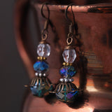 Blue Green Copper and Silver Mixed Metal Earrings