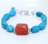 Turquoise and Cherry Quartz Sterling Silver Bracelet