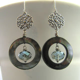 Mother of Pearl Hoops and Silver Filigree Earrings