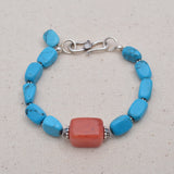 Turquoise and Cherry Quartz Sterling Silver Bracelet