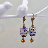 Blue & White Porcelain Owl Earrings *As Seen in Bird Talk Magazine*
