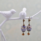 Blue & White Porcelain Owl Earrings *As Seen in Bird Talk Magazine*
