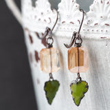 Peach Crystal Leafy Earrings