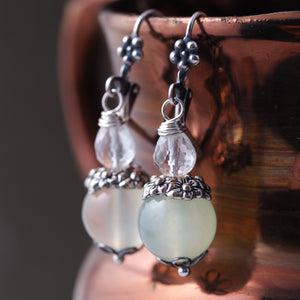 Green Chalcedony and Crystal Quartz Earrings