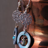 Mother of Pearl Hoops and Silver Filigree Earrings