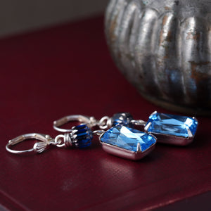 Silver Earrings with Sky Blue Glass Gems