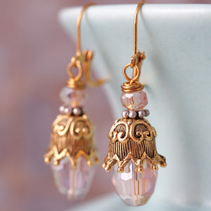 Pink Crystal and Gold Earrings