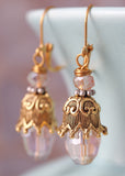 Pink Crystal and Gold Earrings