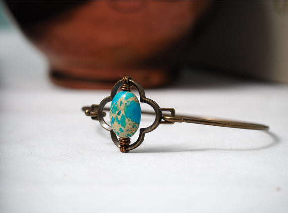African Opal Jasper Bronze Bangle Bracelet