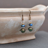 Blue Green Copper and Silver Mixed Metal Earrings