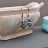 Blue Green Copper and Silver Mixed Metal Earrings