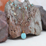 Boho Necklace with Turquoise and Citrine Stones and Feather Charm