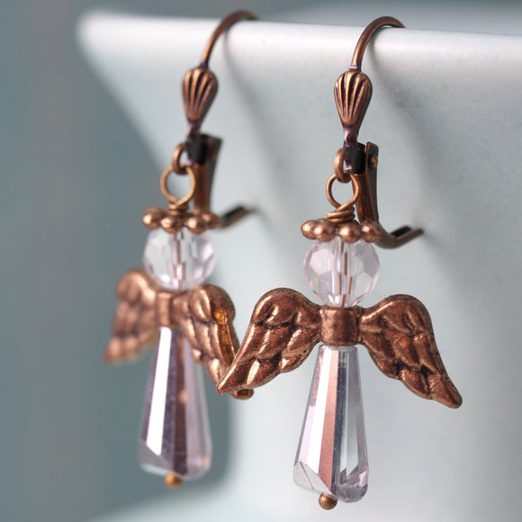 Copper and Crystal Angel Earrings