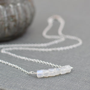 Rainbow Moonstone Sterling Silver Bar Necklace