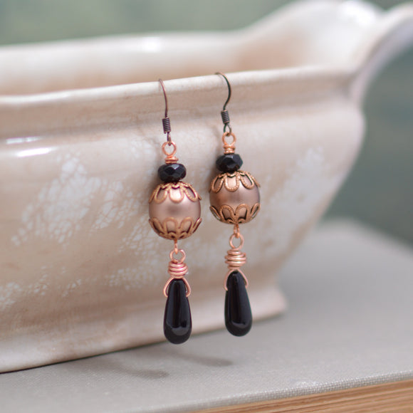 Black and Copper Pearl Earrings