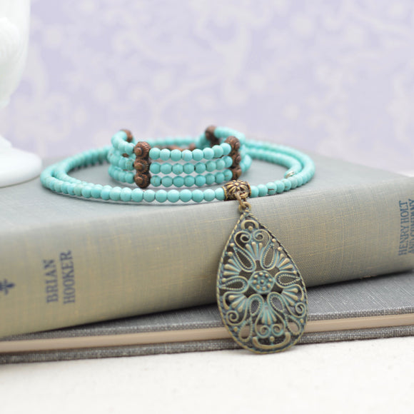 Turquoise Choker Necklace and Bracelet Set