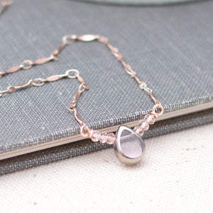 Pink and Rose Gold Teardrop Bar Necklace