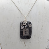Black and Grey Marble Pendant Necklace with Vintage Lock Charm