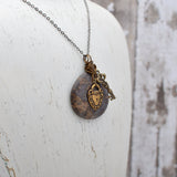 Portoro Marble Pendant Necklace with Vintage Lock and Key Charms