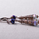 Antiqued Copper Filigree and Amethyst Iris Glass Earrings