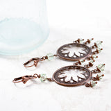 Antiqued Copper Oval Filigree Chandelier Earrings