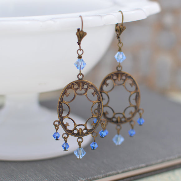 Chandelier Earrings with Sapphire Blue & Blue Topaz Swarovski Crystals
