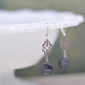 Mother of Pearl and Silver Filigree Earrings