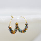 Gold Hoop Earrings with Faceted Amber Glass Luster Beads