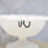 Silver Hoop Earrings with Titanium Plated Crystal Druzy Beads