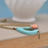 Turquoise Necklace with Pink Rose Aged Brass Necklace Vintage Necklace Romantic Necklace Victorian Necklace Boho Necklace