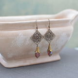Antiques Gold & Brass Art Nouveau Chandelier Earrings with Amethyst Crystals