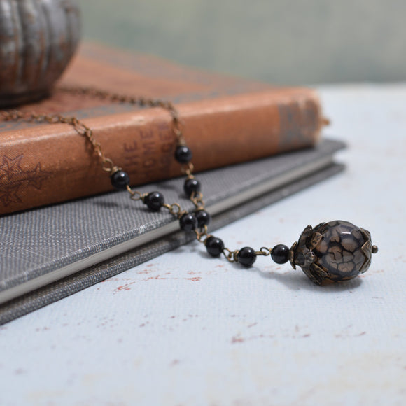 Dragon's Vein Agate and Black Onyx Y Necklace